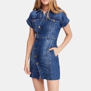 New Free People The City Mini Denim Dress Sz S